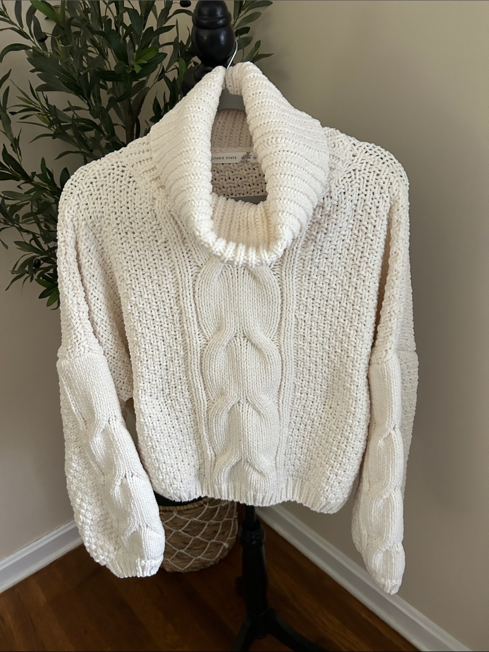 Altar'd State Cream Cable Turtleneck Sweater
